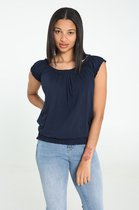 Cassis - Female - Effen T-shirt met fronsjes  - Marineblauw