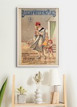 Poster In Witte Lijst - Vintage Reisposter België - 70x50 - Oostende - Badplaatsen - Belgian Watering Places