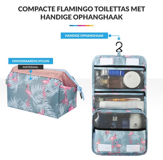 YONO Reis Toilettas en Etui met Ophang Haak voor Toiletartikelen – Travel Organizer – Cosmetica Tas – Flamingo - YONO