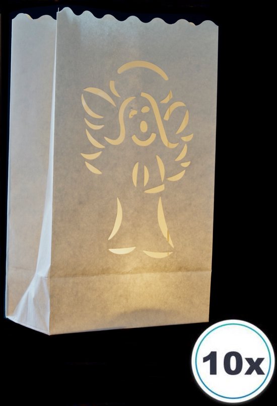 10 x Candle bag ENGEL, windlicht, papieren kaars houder, lichtzak, candlebag, candlebags, sfeerlicht, bedrukt, logo, foto. No79