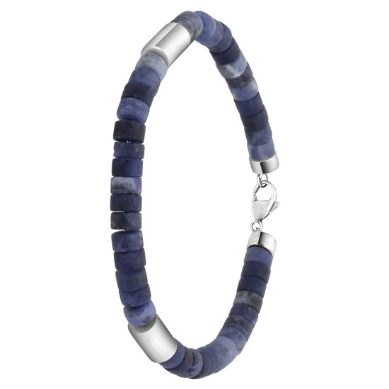 Lucardi - Heren Armband natuursteen - Staal - Armband - Cadeau - 22 - Zilverkleurig