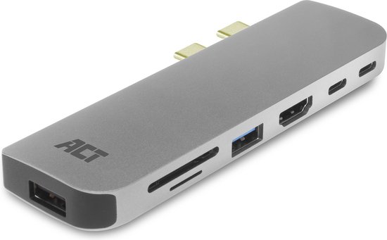 ACT 7-in-1 USB C Hub Macbook Pro - Thunderbolt 3 (100W PD) - 4K HDMI, SD/microSD, 2x USB, Ethernet RJ45 – AC7044