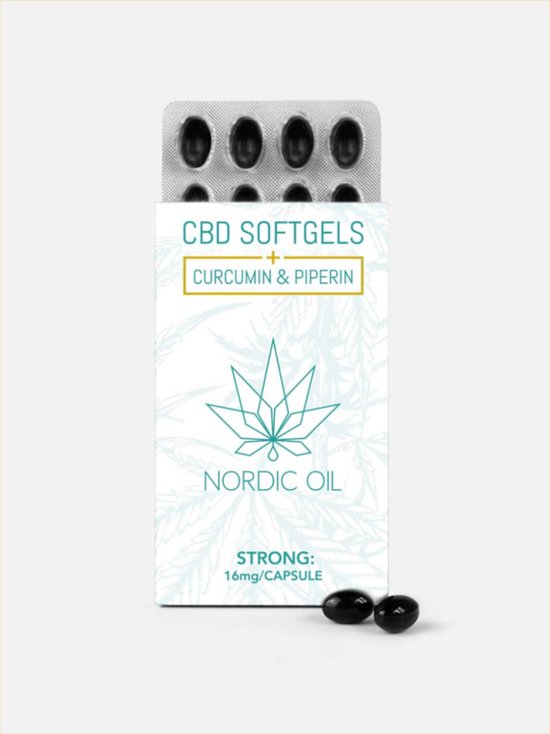 Kurkuma capsules met CBD olie 16% van Nordic Oil© – extra sterk – Kurkuma met zwarte peper – Full Spectrum CBD – Curcumine capsules