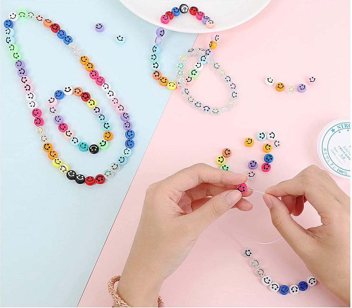 Behave Smiley Kralen Set 375 Stuks - 15 Kleuren - Kralen Doos - DIY Sieraden Maken - Knutselen Meisjes - Incl. Rijgdraad — afbeelding 8