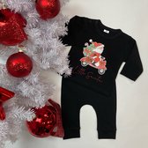 Babypakje kerst-little santa met kerstman op scooter-unisex-kerstkleding baby-zwart-rood-Maat 80