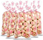 Pak met 50 doorzichtige cellofaan zakjes met roze honden pootjes - hond - roze - hondenpoot - traktatie - zakje