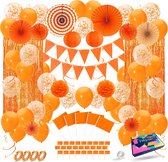 Fissaly: Ensemble de Décoration Orange Néerlandais 108 Pièces - Décoration de Fête d'Anniversaire avec Ballons, Guirlandes & Banderilles - Journée du Roi - Fête à Thème Football - J'aime la Hollande