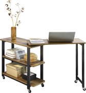 bijzettafel met 2 planken, sofafel met wielen, salontafel, hoekbureau, computertafel, werktafel, industrieel design, afmetingen (b x h x d): ca. 133 x 69 x 30 cm