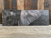 Olifant op hout - 100%handgeschilderd - 80x27cm - schilderij op hout - YM-art