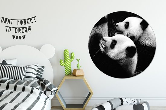 WallCircle - Stickers muraux - Cercle de papier peint - Pandas - Zwart - Wit - 120x120 cm - Cercle mural - Autocollant - Papier peint autocollant rond XXL