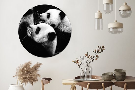WallCircle - Stickers muraux - Cercle de papier peint - Pandas - Zwart - Wit - 120x120 cm - Cercle mural - Autocollant - Papier peint autocollant rond XXL