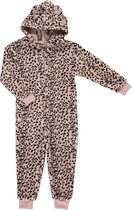 Zachte luipaard/cheetah print onesie voor dames roze maat S/M - Jumpsuit huispak met dierenprint