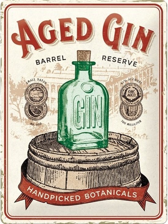 3D metalen wandbord "Aged Gin. Barrel raserve" 30x40cm