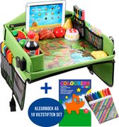 Auto en Vliegtuig Reistafel voor Kinderen + EXTRA Kleurboek A5 en 10 Viltstilten | Opvouwbaar - Whiteboard - Groen