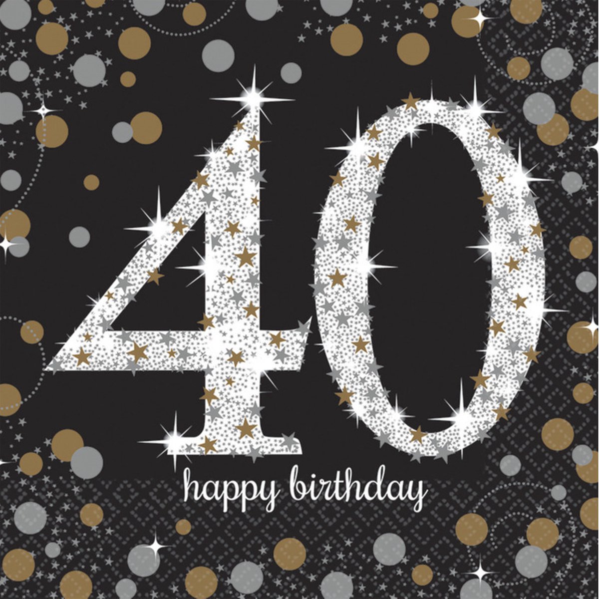 Amscan Servetten 40 jaar - 48x stuks - zwart - 33 x 33 cm - confetti - luxe - verjaardag