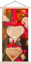 Posterhanger incl. Poster 90x180 cm - Schoolplaat - De hangende hartendecoratie op de markt van Trente tijdens kerst - Textielposter - Blanke latten