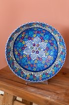 Turkse Schalen - Tapas schaaltjes - serviesset - aardewerk schaal - handmade - cadeau - schaaltjes - poefjuh servies - 25 cm x 1 stuk - Donker Blauw -