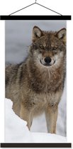 Posterhanger incl. Poster 60x120 cm - Schoolplaat - Wolf - Sneeuw - Dieren - Textielposter - Zwarte latten