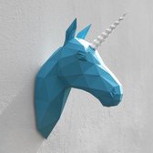 3D Papercraft Kit Unicorn – Compleet knutselpakket Eenhoorn met snijmat, liniaal, vouwbeen, mesje – 44 x 33 cm – Blauw