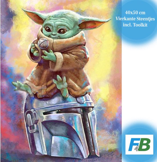 F4B Baby Yoda Diamond Painting 40x50cm | Vierkante Steentjes | Disney | Star Wars | The Mandalorian | Kinderen | Pakket Volwassenen en Kinderen