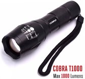 COBRA T1000 CREE Led zaklamp - 1000 Lumen - Waterproof - Militaire LED zaklamp - Inzoombaar - incl duracell AAA batterijen - Zwart
