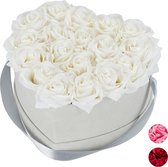 Relaxdays flowerbox - rozenbox - rozen in doos - bloemendoos - kunstbloemen - hart - grijs - wit