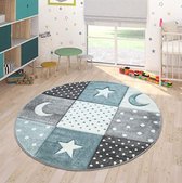 Vloerkleed | Kinderkamer | Pastel | wit-grijs blauw | 120cm | Rond