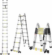 Luxiqo® Aluminium Ladder - Telescopische Ladder 5M - Opvouwbare Telescoopladder 16 Treden - Opgevouwen H94 x L67.3 x B17cm - Zwart/Groen