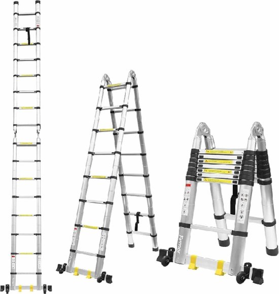 Luxiqo® Aluminium Ladder - 5M - Opvouwbare Telescoopladder 16... | bol.com