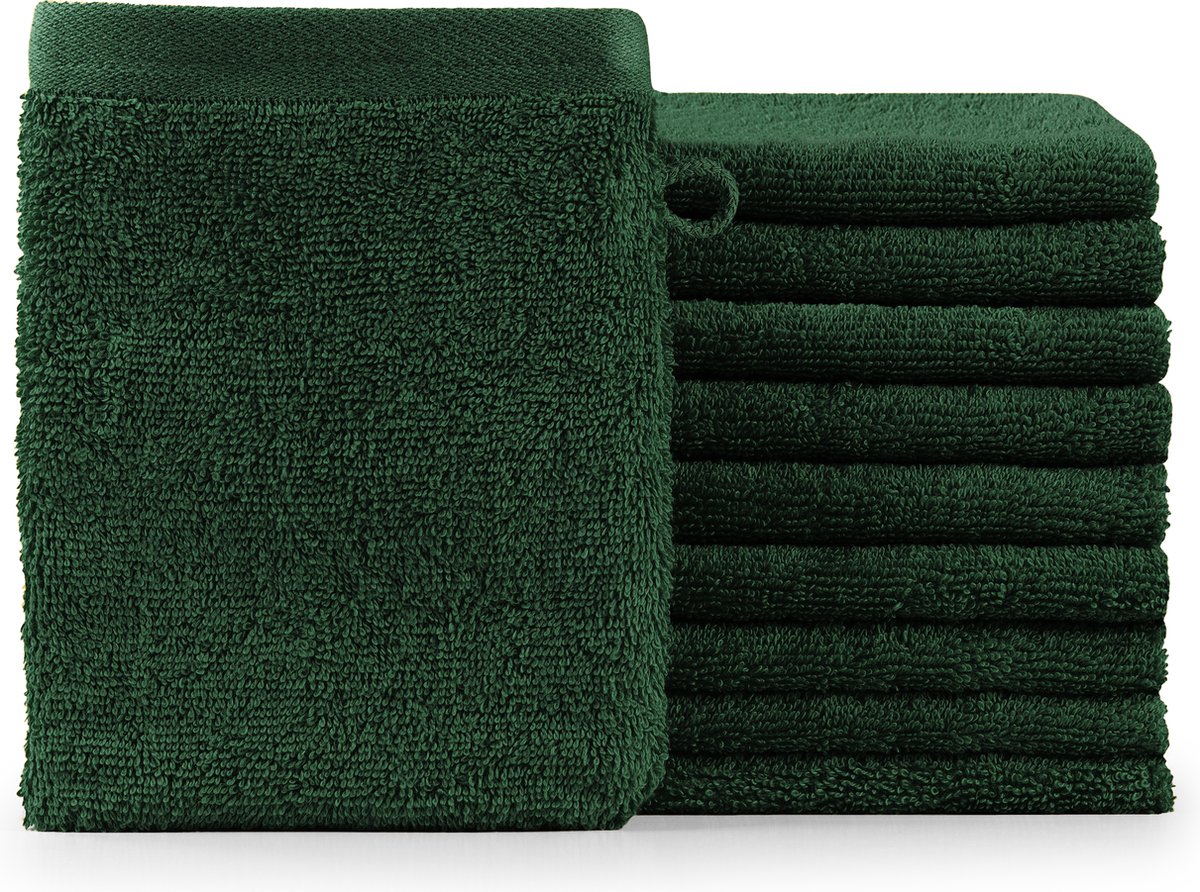 Blumtal Terry Washandjes Set - 10 x Washandje - 15 x 20 cm Donkergroen