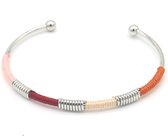 Armband Dames - Bangle met Touw - RVS - One Size - Zilverkleurig met Bonte kleuren