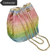 Schoudertas clutch regenboog met glinsterende stenen - tassen accessoires van strass steentjes rhinestones brilliant