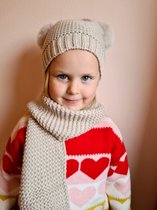 Muts, sjaal, handschoenen Crème kleur - Wintermuts, sjaal en wanten - 2 tot 4 jaar - Muts met twee pompoms