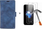 GSMNed – Hoogwaardig iPhone 7/8/SE Hoesje Blauw – Luxe Leren Pu Hoesje – 3 pasjes houder – Bekus hoesje – magnetische sluiting – Met Screenprotector