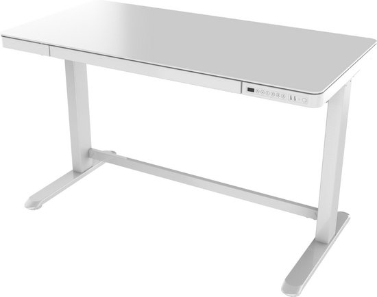 Office Hero® Regal Zit Sta Bureau Elektrische Hoogteverstelling - 120x80cm - 2 USB-Poorten - Wit Frame en Kunststof Glas