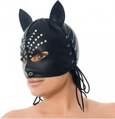 Bondage Play - leren kat masker - zwart