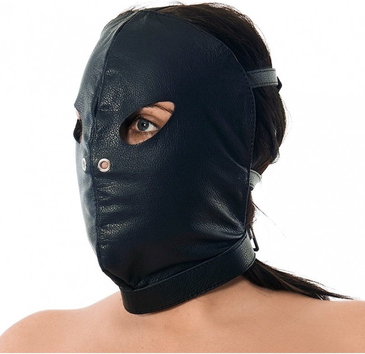 Goedkoopste Bondage Play - leren gezichtsmasker - zwart
