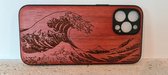 Bamboesjes Houten Telefoonhoesje Iphone 13 Pro Max met gravure van Golf van Kanagawa