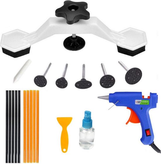 GMSLuu 86-delige set spotter-accessoires box uitdeukgereedschap carrosserie reparatie uitdeuken kit autoreparatie met deukentrekker slide hamerpunt laspistool deuken haak