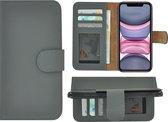 Geschikt voor iPhone 11 Hoesje - Bookcase - Portemonnee Hoes Echt leer Wallet case Grijs