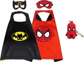 3-Pack | Spiderman Batman verkleedpak|Cape + Masker| Vleermuisheld Masker| Spinnenheld Hanger|Verkleedkleding Jongens Meisjes |Rood| Zwart