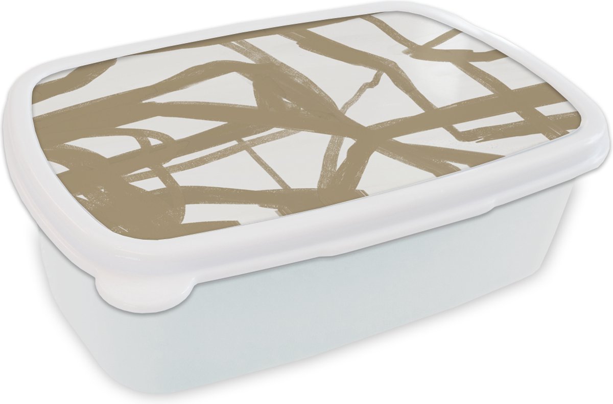 Broodtrommel Wit - Lunchbox - Brooddoos - Abstract - Bruin - Wit - 18x12x6 cm - Volwassenen