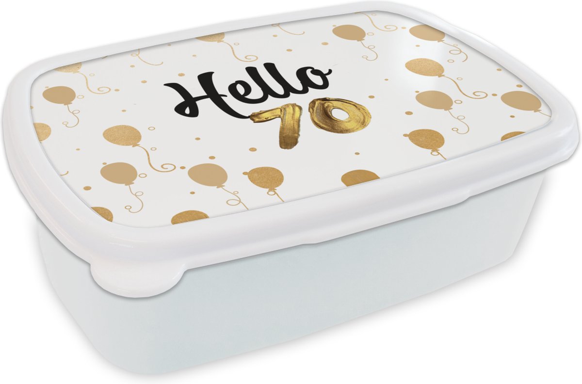 Broodtrommel Wit - Lunchbox - Brooddoos - Jubileum - 70 Jaar - Ballonnen - 18x12x6 cm - Volwassenen