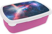Broodtrommel Roze - Lunchbox - Brooddoos - Ruimte - Licht - Blauw - 18x12x6 cm - Kinderen - Meisje