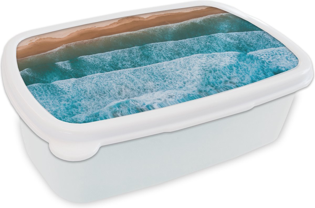 Broodtrommel Wit - Lunchbox - Brooddoos - Zee - Golf - Patroon - 18x12x6 cm - Volwassenen
