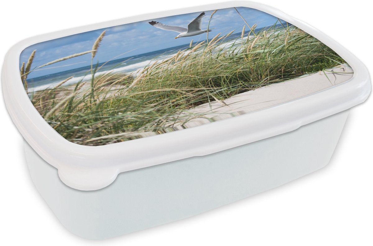 Broodtrommel Wit - Lunchbox - Brooddoos - Strand - Vogel - Planten - 18x12x6 cm - Volwassenen