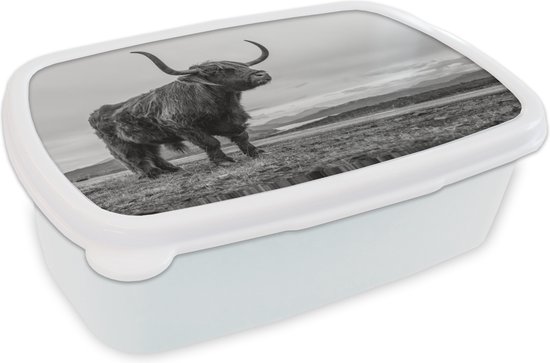 Boîte à pain Wit - Boîte à lunch - Boîte à pain - Highlander écossais - Colline - Zwart - Wit - 18x12x6 cm - Adultes