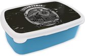 Broodtrommel Blauw - Lunchbox - Brooddoos - Trein - Vintage - Tekening - 18x12x6 cm - Kinderen - Jongen