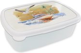Broodtrommel Wit - Lunchbox - Brooddoos - Boot - Vogel - Waterverf - 18x12x6 cm - Volwassenen