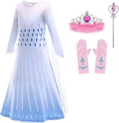 Elsa Frozen - Prinsessenjurk - Verkleedkleding - maat 116/122(120) - Kroon Pluche (Tiara) - Toverstaf - Elsa Vlecht - Prinsessen Accessoire set